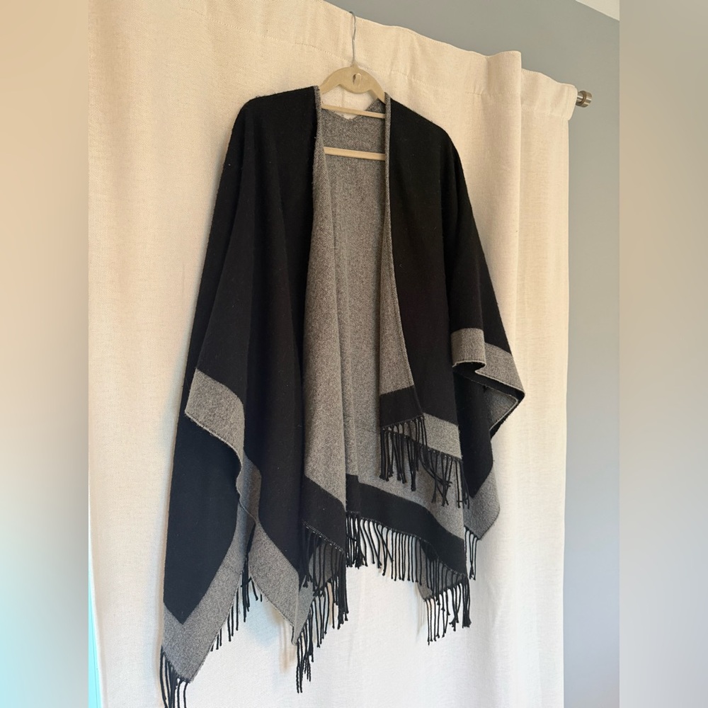 Black and Gray Fringe Shawl (reversible)
